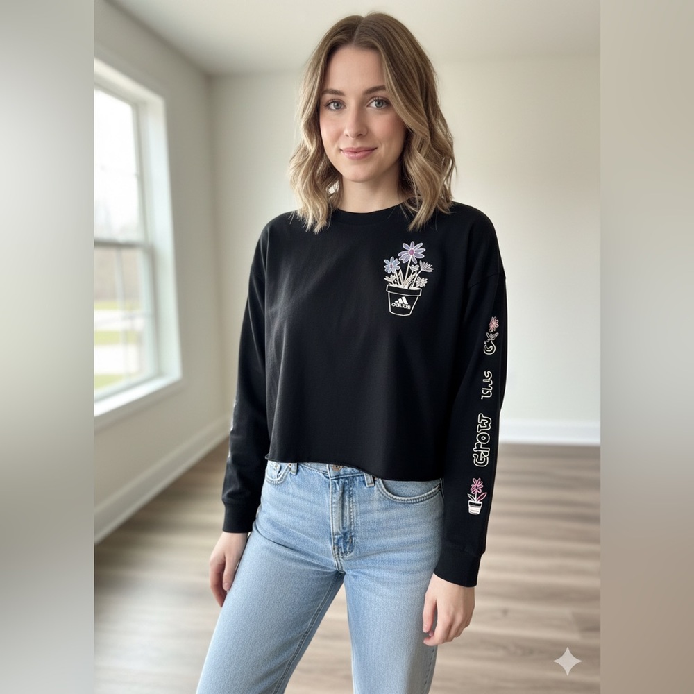 Adidas Black Floral Graphic Long Sleeve Tee